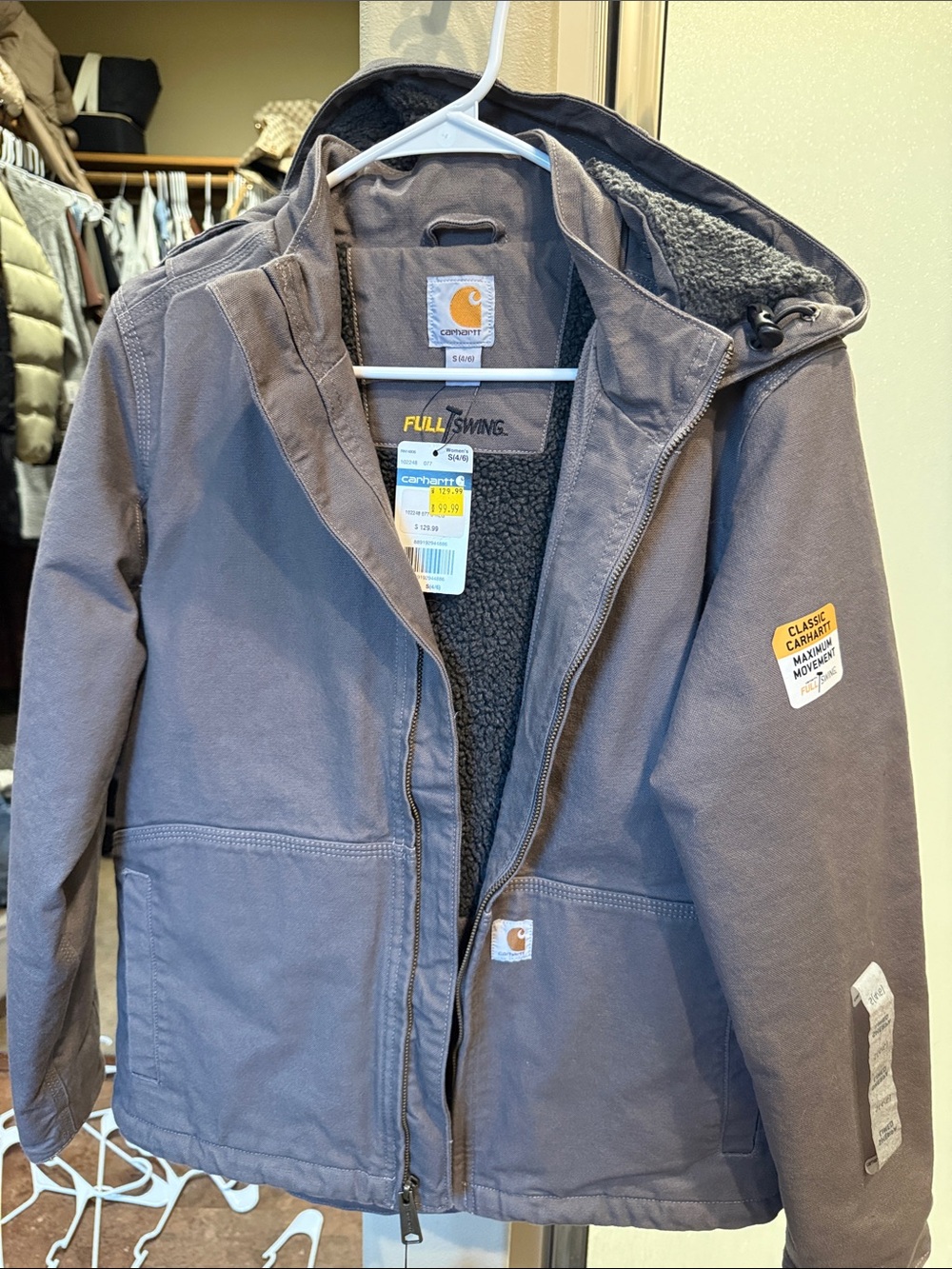 Carhartt women’s Gray Hooded Sherpa-Lined Puffer Jacket